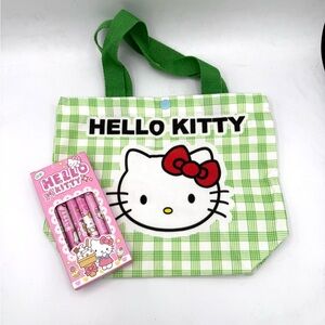 Hello Kitty Canvas Bag + 6 Hello Kitty Pens — New Without Tags